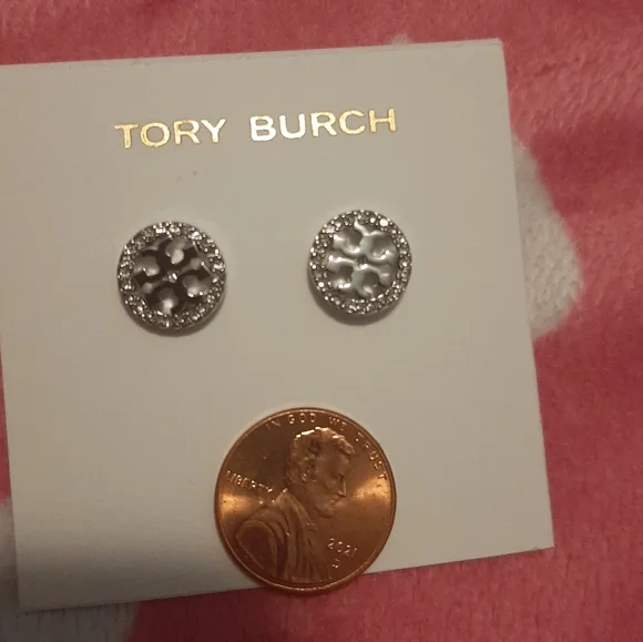 Tory Burch circle crystal stud earrings silver new - Picture 9 of 9